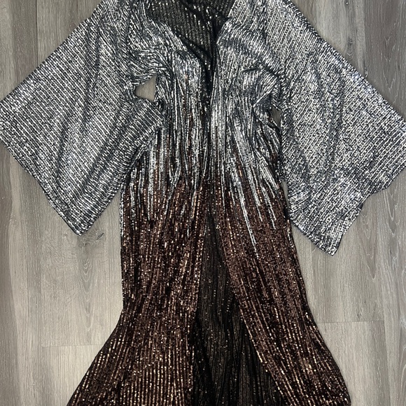 Free People Silver to Gold Bronze Party On Sequin Kimono - Picture 2 of 8